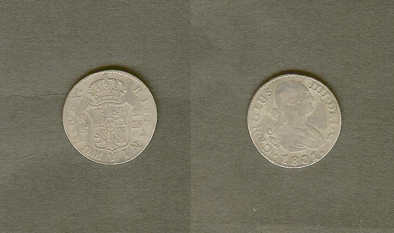 Spain 2 reales 1801 gF/VF